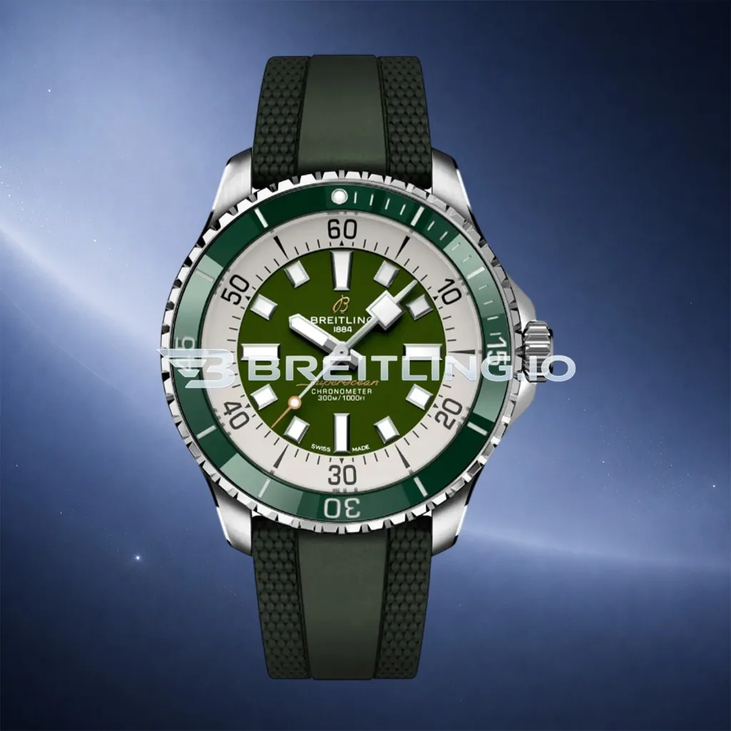 Breitling Superocean A17376A31L1S1 44mm Military Green Sunburst Dial White Inner Minute Track Green Ceramic Bezel Replica First Image