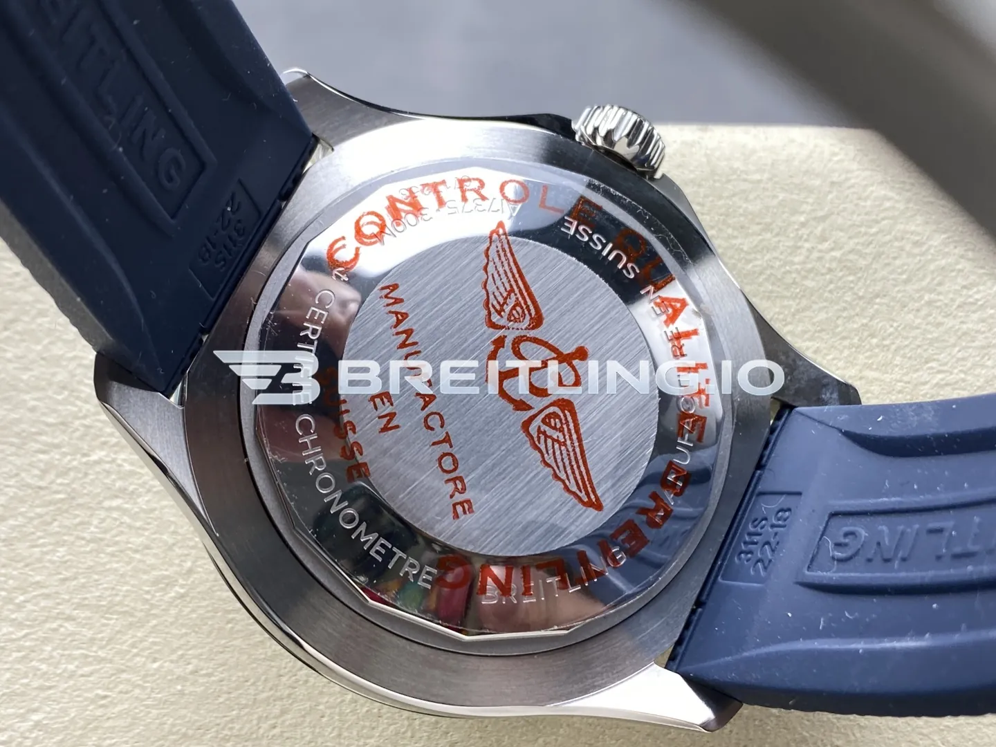 Breitling Superocean A17376211C1S1 44mm Deep Navy Blue Sunburst Dial White Inner Minute Track Black Ceramic Bezel Replica Back View