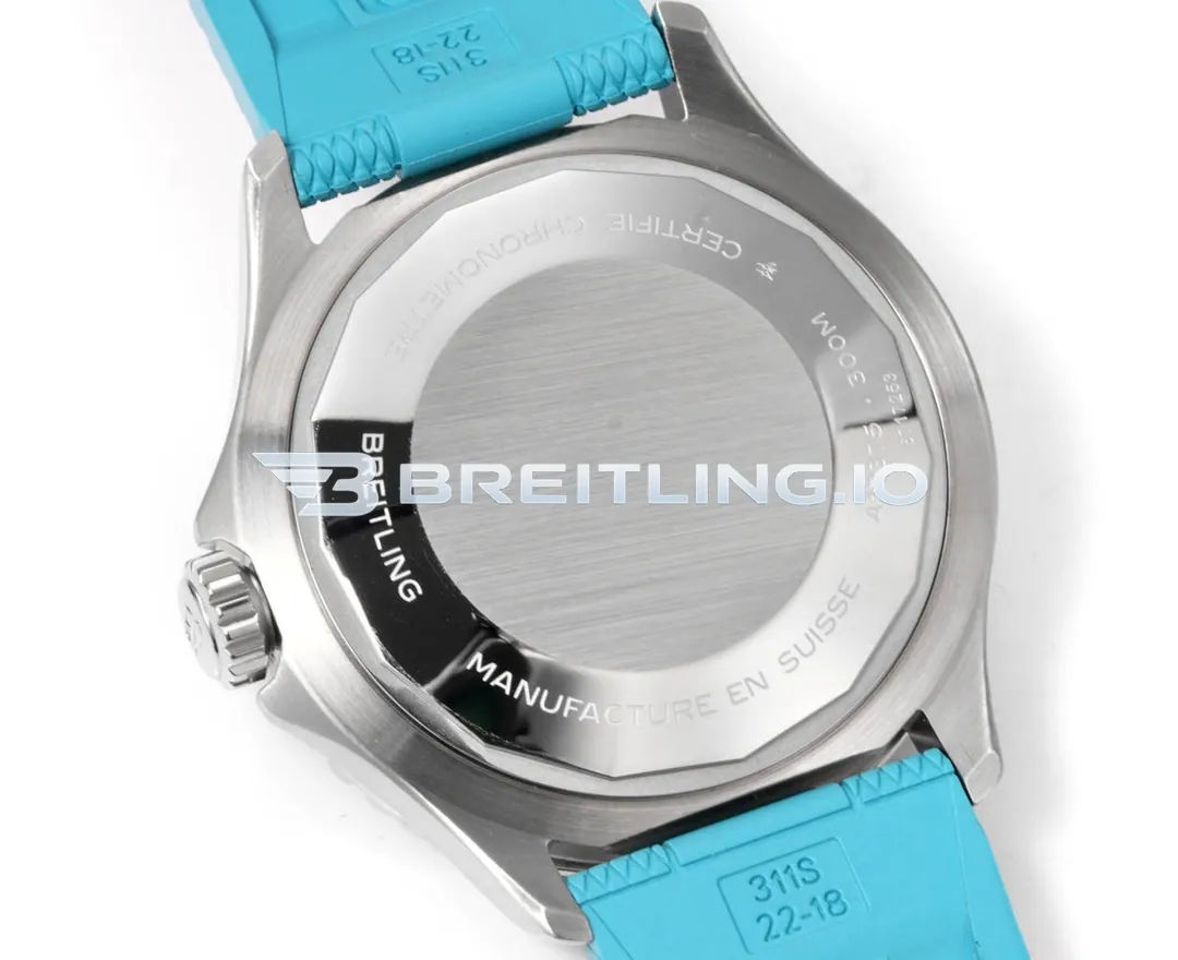 Breitling Superocean A17376211L2S2 44mm Bright Sky Blue Dial White Inner Minute Track Gloss Black Ceramic Bezel Replica Back View