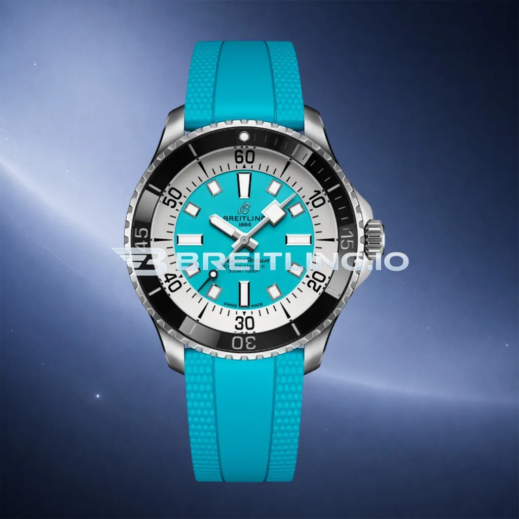 Breitling Superocean A17376211L2S2 44mm Bright Sky Blue Dial White Inner Minute Track Gloss Black Ceramic Bezel Replica First Image