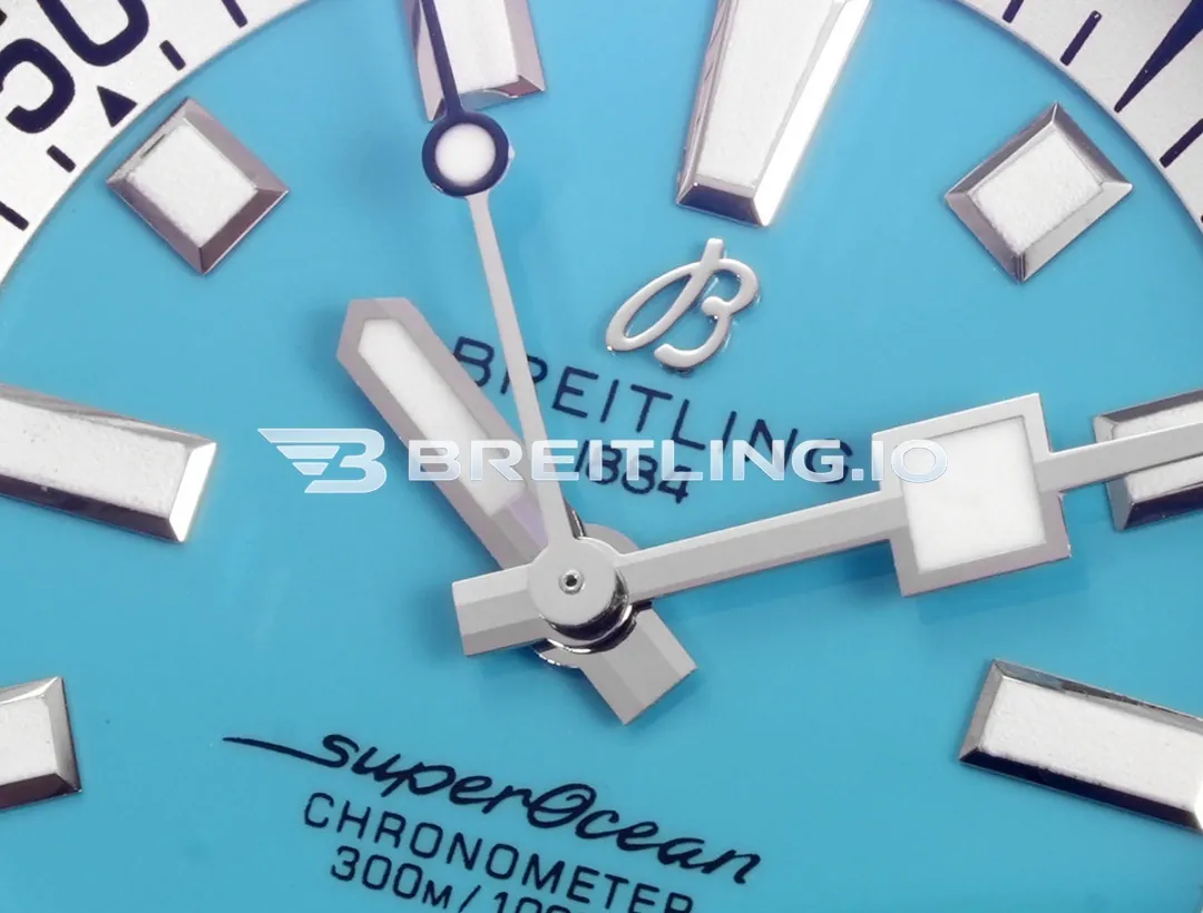 Breitling Superocean A17376211L2S2 44mm Bright Sky Blue Dial White Inner Minute Track Gloss Black Ceramic Bezel Replica Dial Detail 3