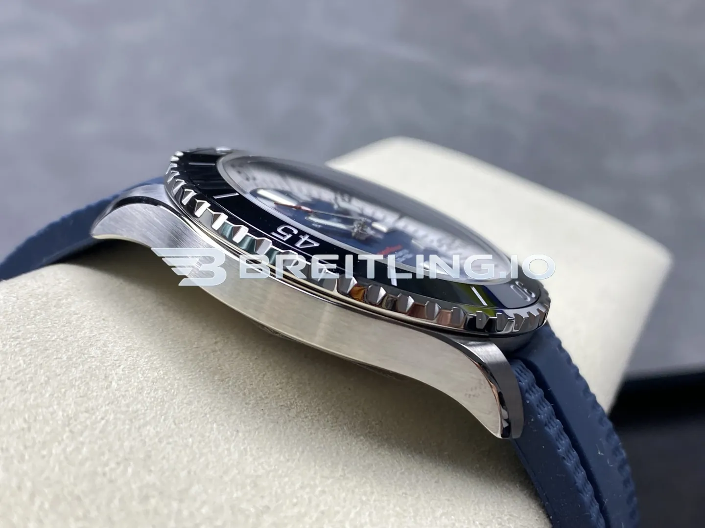 Breitling Superocean A17376211C1S1 44mm Deep Navy Blue Sunburst Dial White Inner Minute Track Black Ceramic Bezel Replica Left View