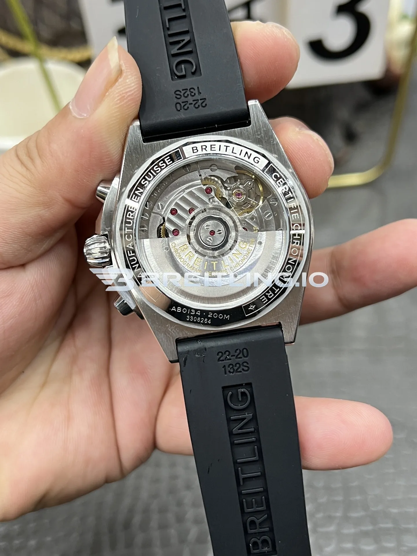 Breitling Chronomat PB0134101C1S1 42mm Ice Blue Sunburst Chronograph Dial Polished Platinum Bezel Replica Back View