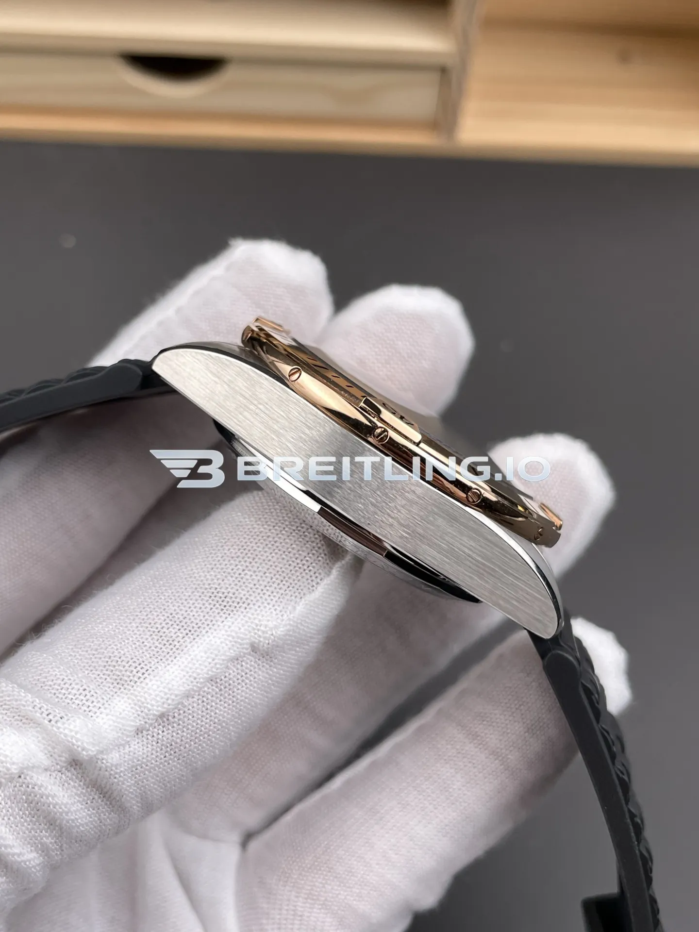Breitling Chronomat B01 42 UB0134101B1S1 Grey Sunburst Chronograph Dial Two-Tone Rose Gold Stainless Steel Bezel Replica Left View