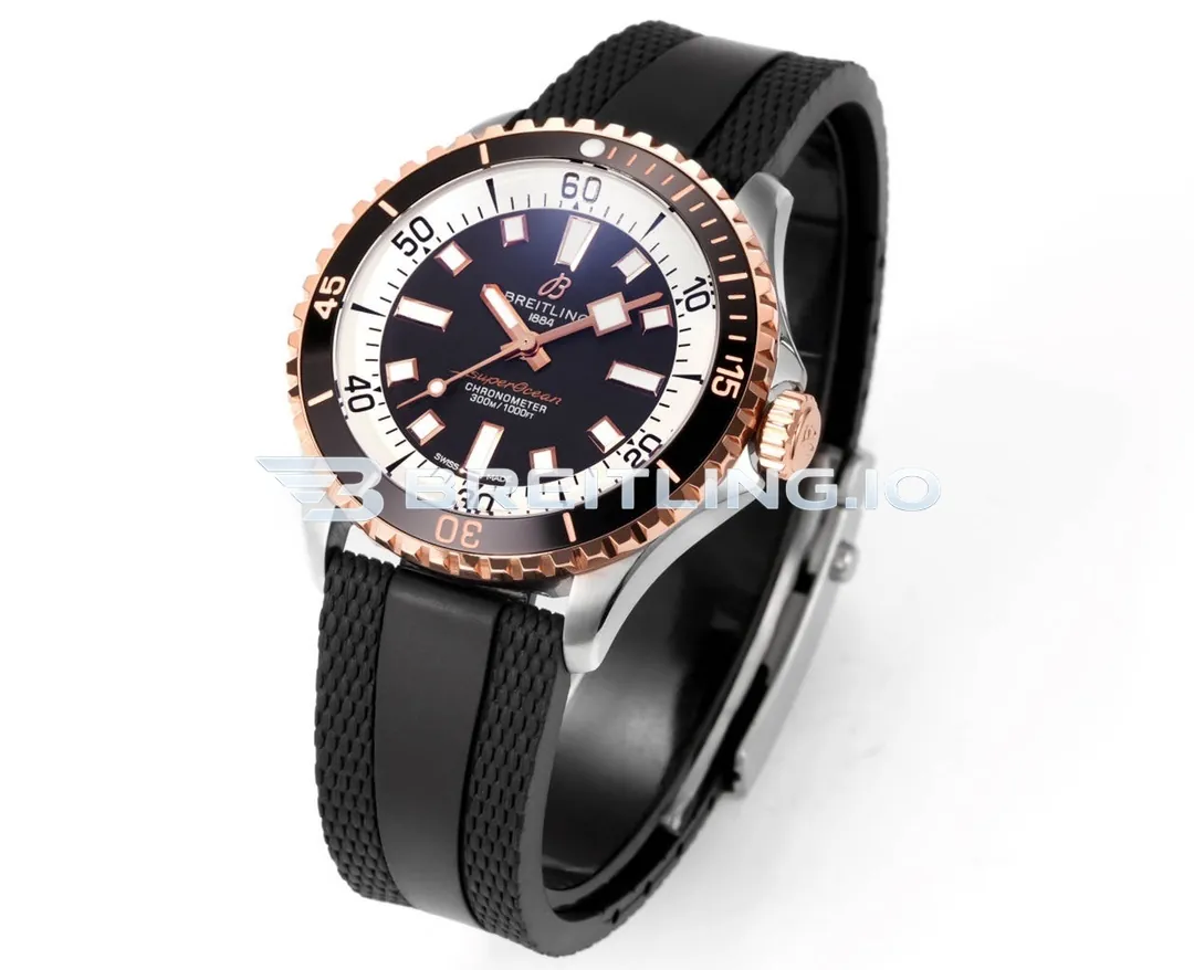 Breitling Superocean U17375211B1S1 42mm Matte Black Sunburst Dial White Inner Minute Track 18K Rose Gold Bezel Replica Side View