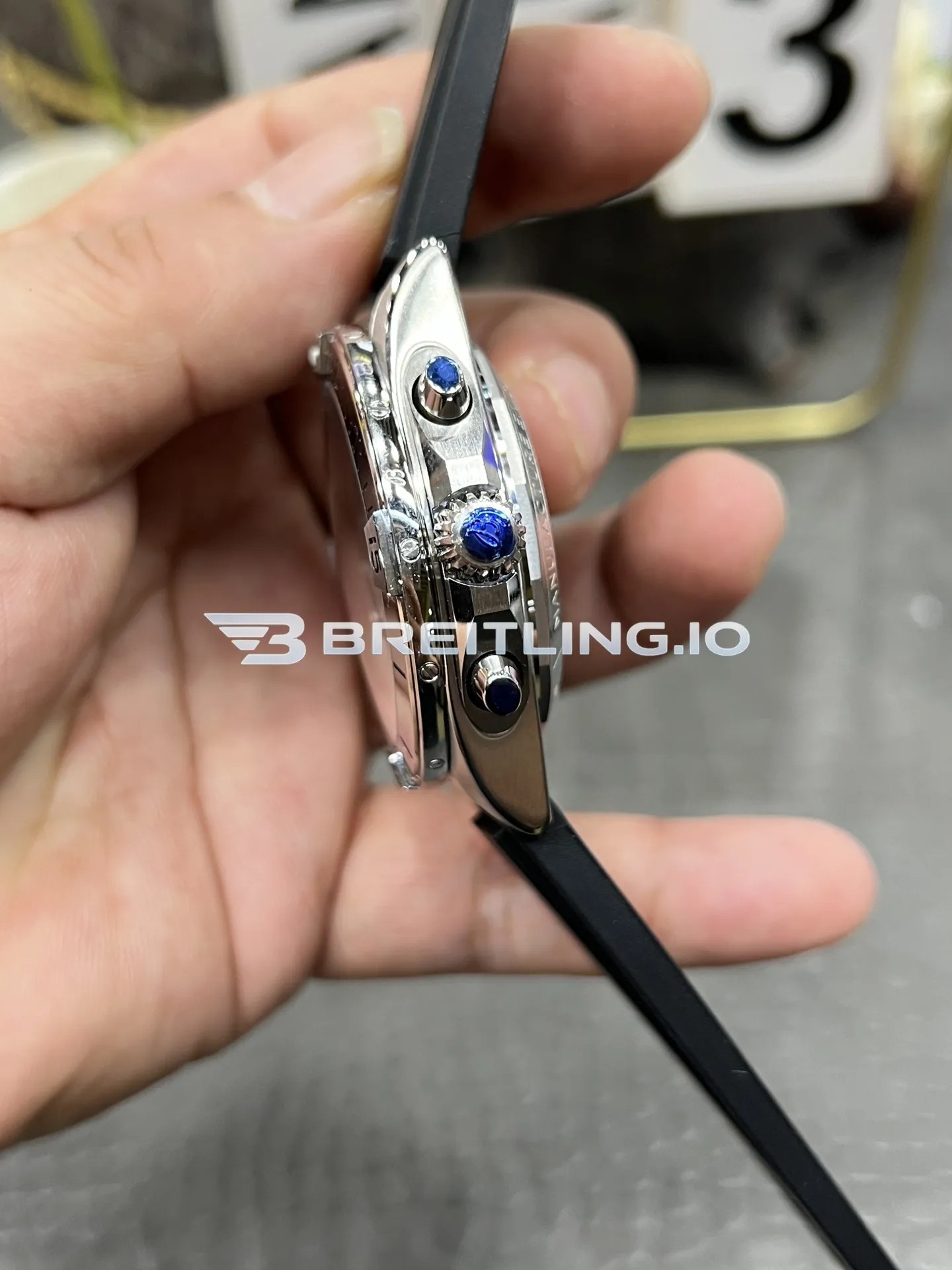 Breitling Chronomat PB0134101C1S1 42mm Ice Blue Sunburst Chronograph Dial Polished Platinum Bezel Replica Right View