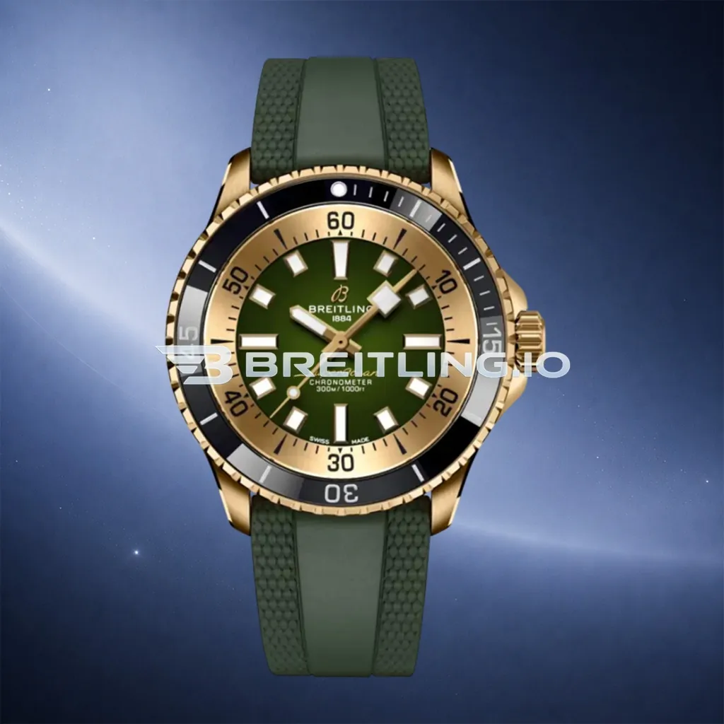 Breitling Superocean N17375201L1S1 42mm Military Green Sunburst Dial Solid 18K Yellow Gold Case Black Ceramic Bezel Replica First Image