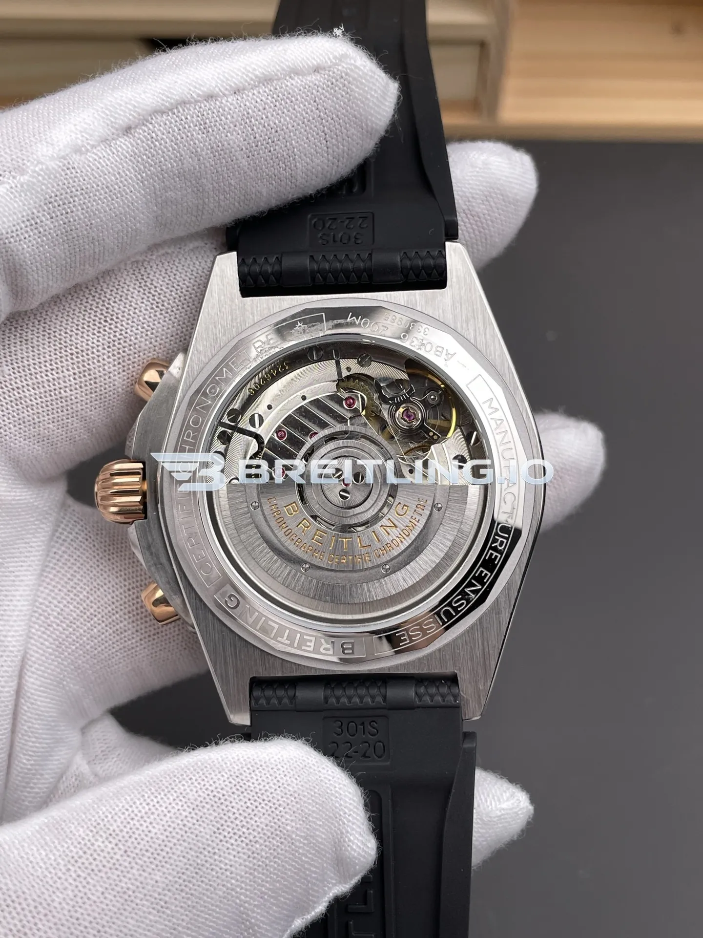 Breitling Chronomat B01 42 UB0134101B1S1 Grey Sunburst Chronograph Dial Two-Tone Rose Gold Stainless Steel Bezel Replica Back View