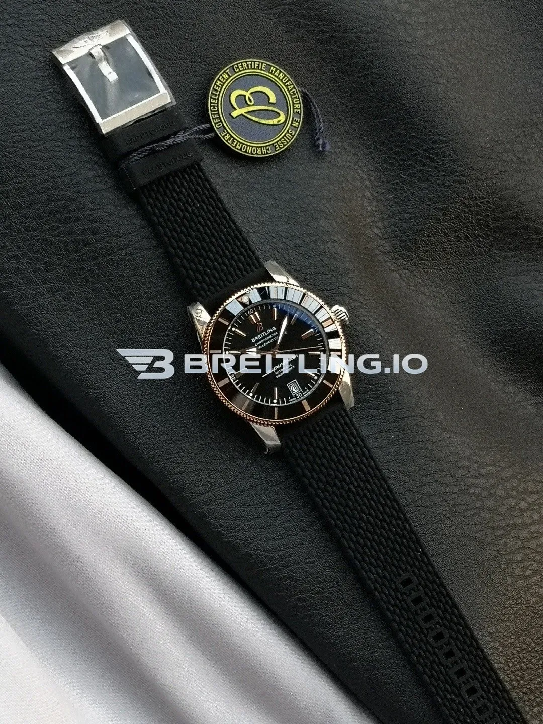 Breitling Superocean Heritage B20 UB2010121B1S1 42mm Black Sunburst Dial Two-Tone Rose Gold & Steel Bezel Replica Side View