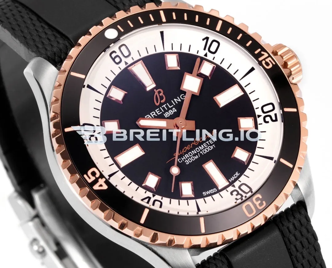 Breitling Superocean U17375211B1S1 42mm Matte Black Sunburst Dial White Inner Minute Track 18K Rose Gold Bezel Replica Dial Detail 1