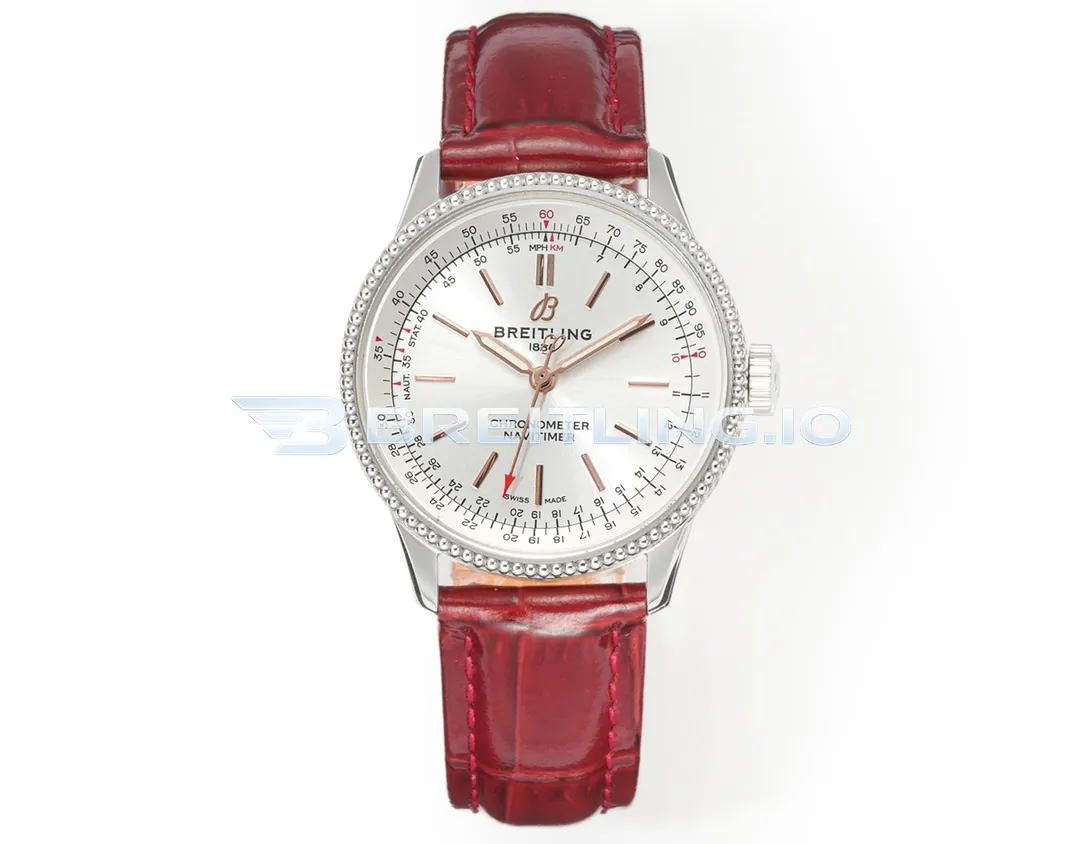 Breitling Navitimer A17327211G1P1 36mm Silver Sunburst No-Date Dial Stainless Steel Beaded Fluted Flight Slide Rule Bezel Replica Front View