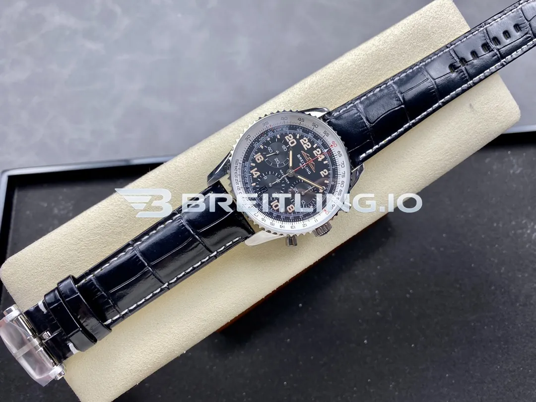 Breitling Navitimer PB02301A1B1P1 41mm Black 24H Chronograph Dial Polished Stainless Steel Case Slide Rule Bezel Replica Side View