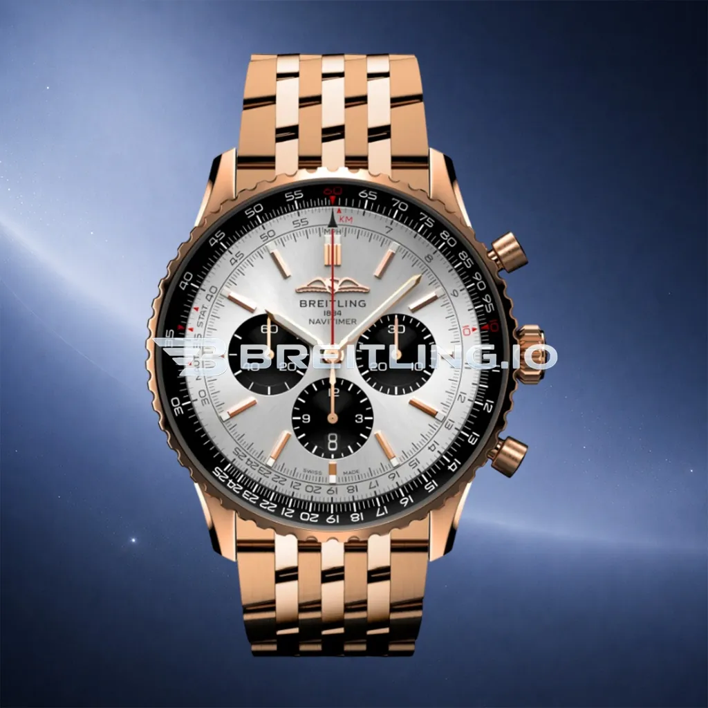 Breitling Navitimer RB0137241G1R1 46mm Silver Sunburst Chronograph Dial Solid 18K Rose Gold Case Flight Slide Rule Bezel Replica First Image