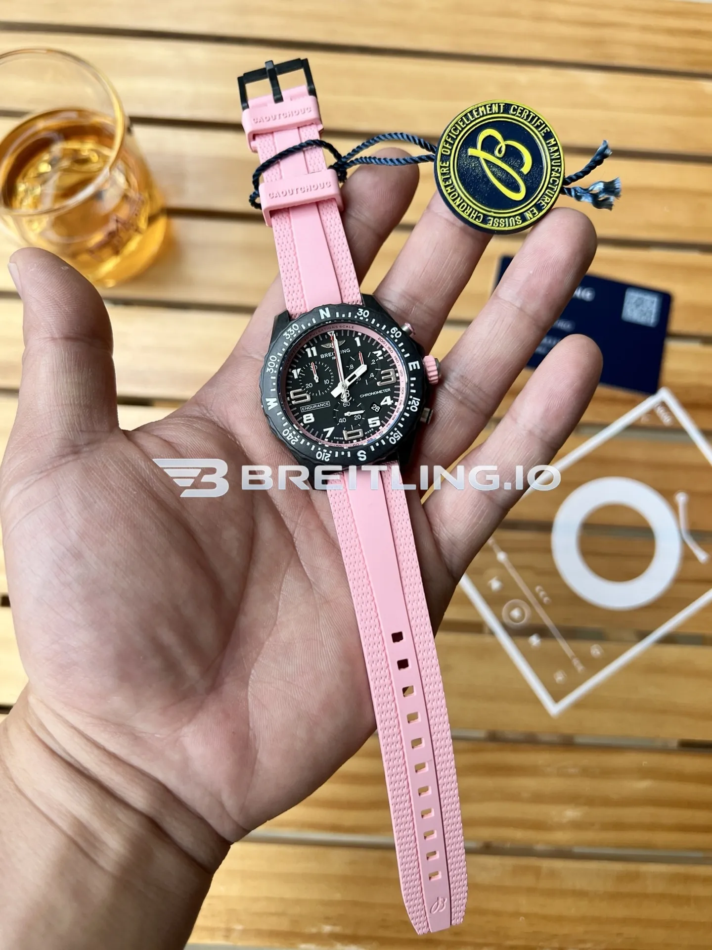 Breitling Professional Endurance Pro X83310D41B1S1 38mm Dark Black Dial Pastel Pink Inner Track Black Breitlight Composite Case Replica Front View