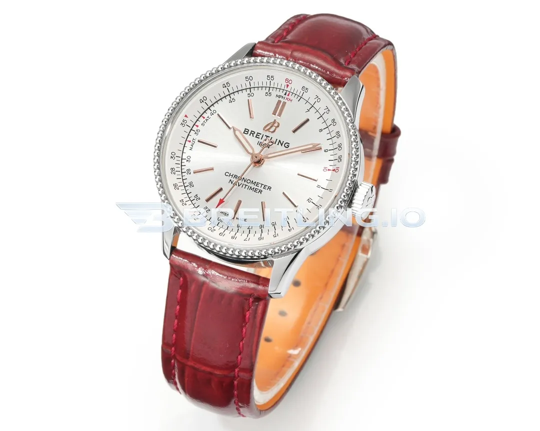 Breitling Navitimer A17327211G1P1 36mm Silver Sunburst No-Date Dial Stainless Steel Beaded Fluted Flight Slide Rule Bezel Replica Side View