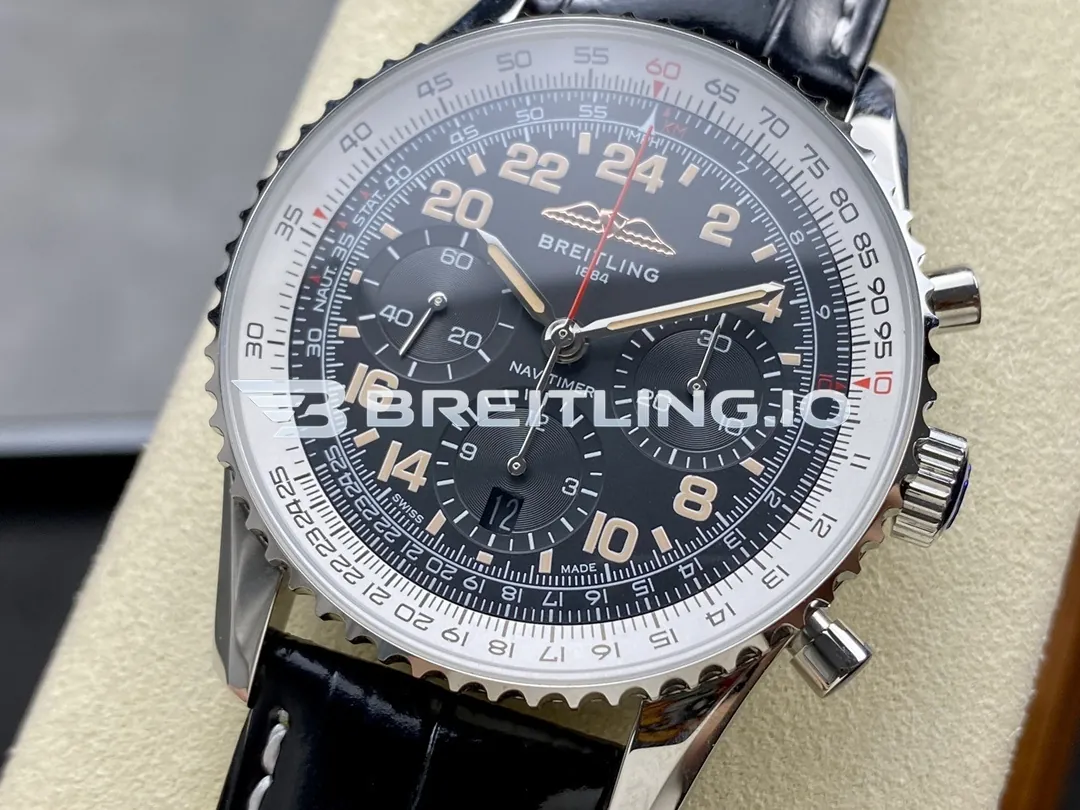Breitling Navitimer PB02301A1B1P1 41mm Black 24H Chronograph Dial Polished Stainless Steel Case Slide Rule Bezel Replica Dial Detail 2