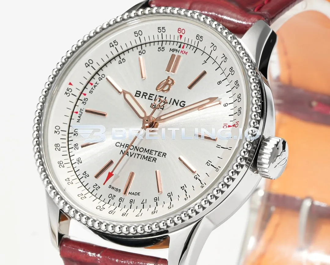 Breitling Navitimer A17327211G1P1 36mm Silver Sunburst No-Date Dial Stainless Steel Beaded Fluted Flight Slide Rule Bezel Replica Dial Detail 3