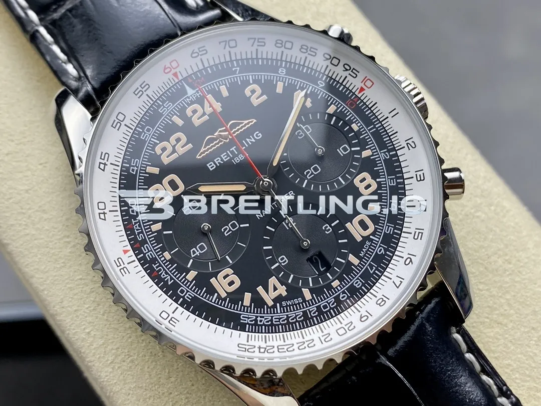 Breitling Navitimer PB02301A1B1P1 41mm Black 24H Chronograph Dial Polished Stainless Steel Case Slide Rule Bezel Replica Dial Detail 1