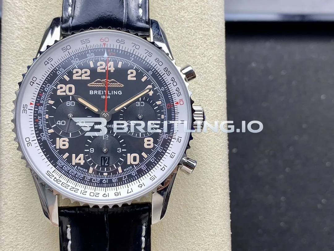 Breitling Navitimer PB02301A1B1P1 41mm Black 24H Chronograph Dial Polished Stainless Steel Case Slide Rule Bezel Replica Front View