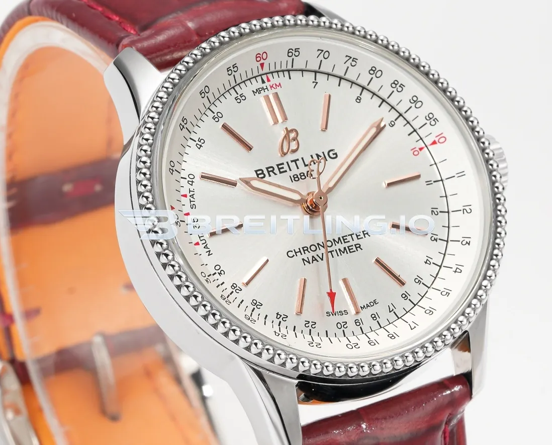 Breitling Navitimer A17327211G1P1 36mm Silver Sunburst No-Date Dial Stainless Steel Beaded Fluted Flight Slide Rule Bezel Replica Dial Detail 2