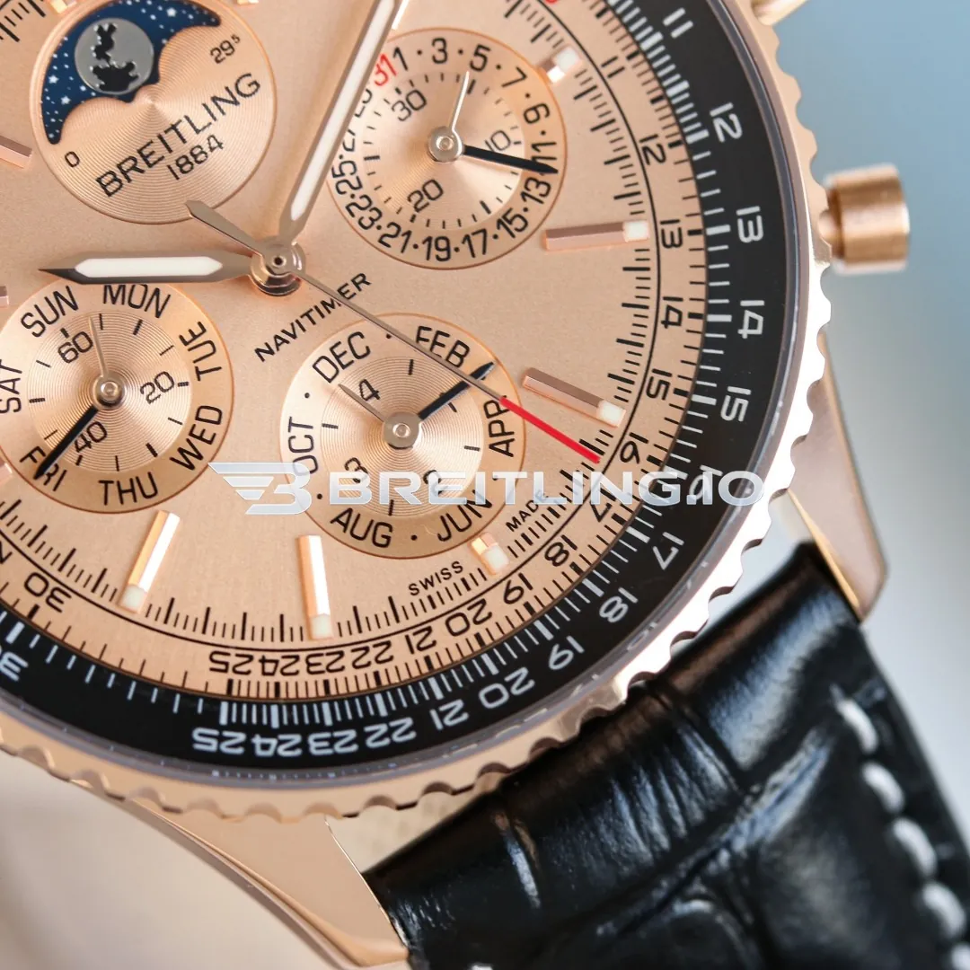 Breitling Navitimer RB19101A1H1P1 43mm Rose Gold Perpetual Calendar Moonphase Dial Solid 18K Rose Gold Case Replica Dial Detail 2