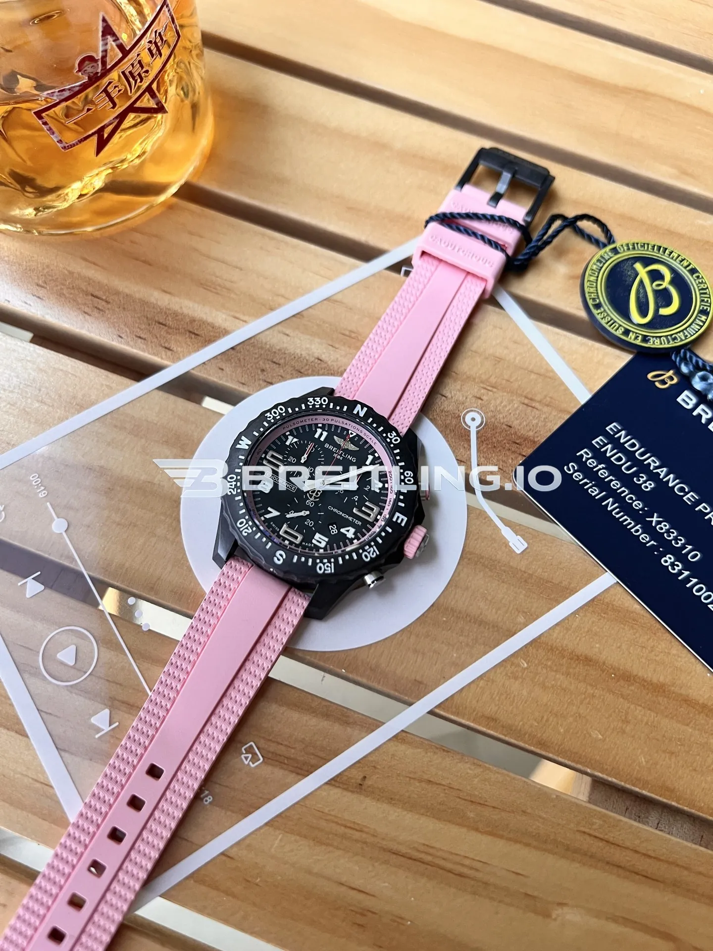 Breitling Professional Endurance Pro X83310D41B1S1 38mm Dark Black Dial Pastel Pink Inner Track Black Breitlight Composite Case Replica Side View