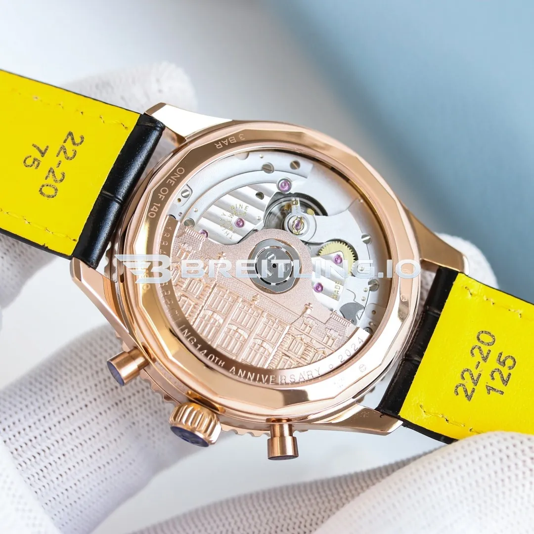 Breitling Navitimer RB19101A1H1P1 43mm Rose Gold Perpetual Calendar Moonphase Dial Solid 18K Rose Gold Case Replica Back View