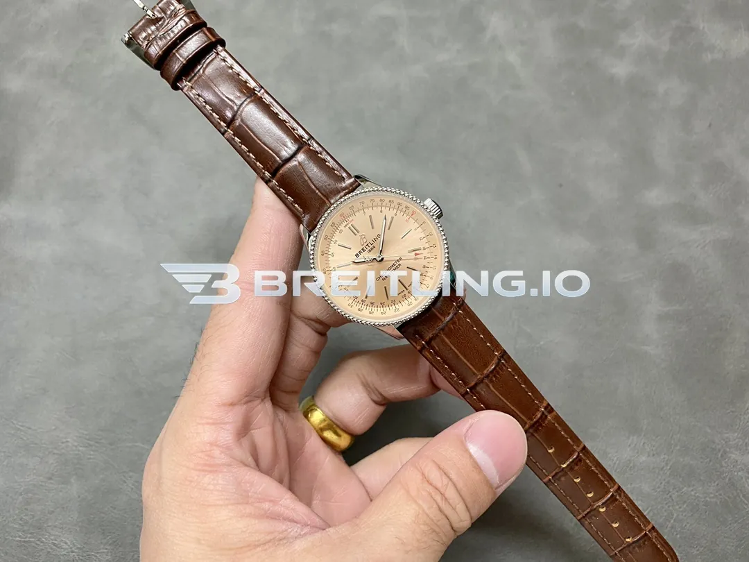 Breitling Navitimer A17395201K1P1 35mm Copper Sunburst Dial Stainless Steel Beaded Flight Slide Rule Bezel Replica Side View
