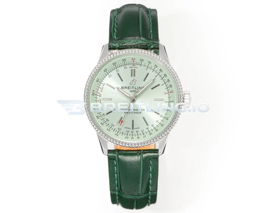 Breitling Navitimer A17327361L1P1 35mm Mint Green Sunburst Dial Stainless Steel Beaded Flight Slide Rule Bezel Replica Front View