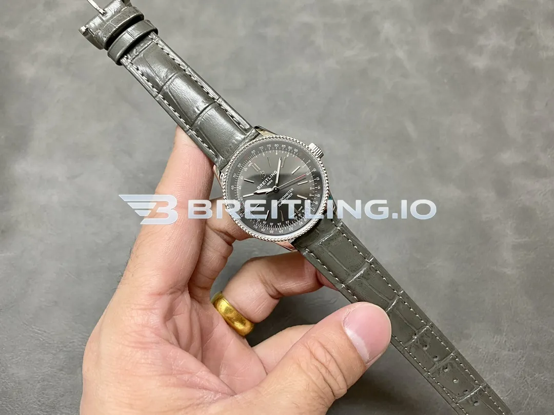 Breitling Navitimer A17327381B1P1 36mm Charcoal Grey Sunburst Dial Stainless Steel Beaded Grain Flight Slide Rule Bezel Replica Side View