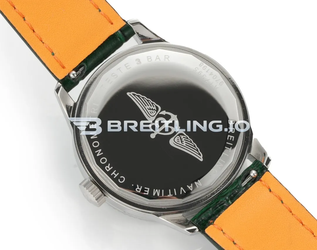 Breitling Navitimer A17327361L1P1 35mm Mint Green Sunburst Dial Stainless Steel Beaded Flight Slide Rule Bezel Replica Back View