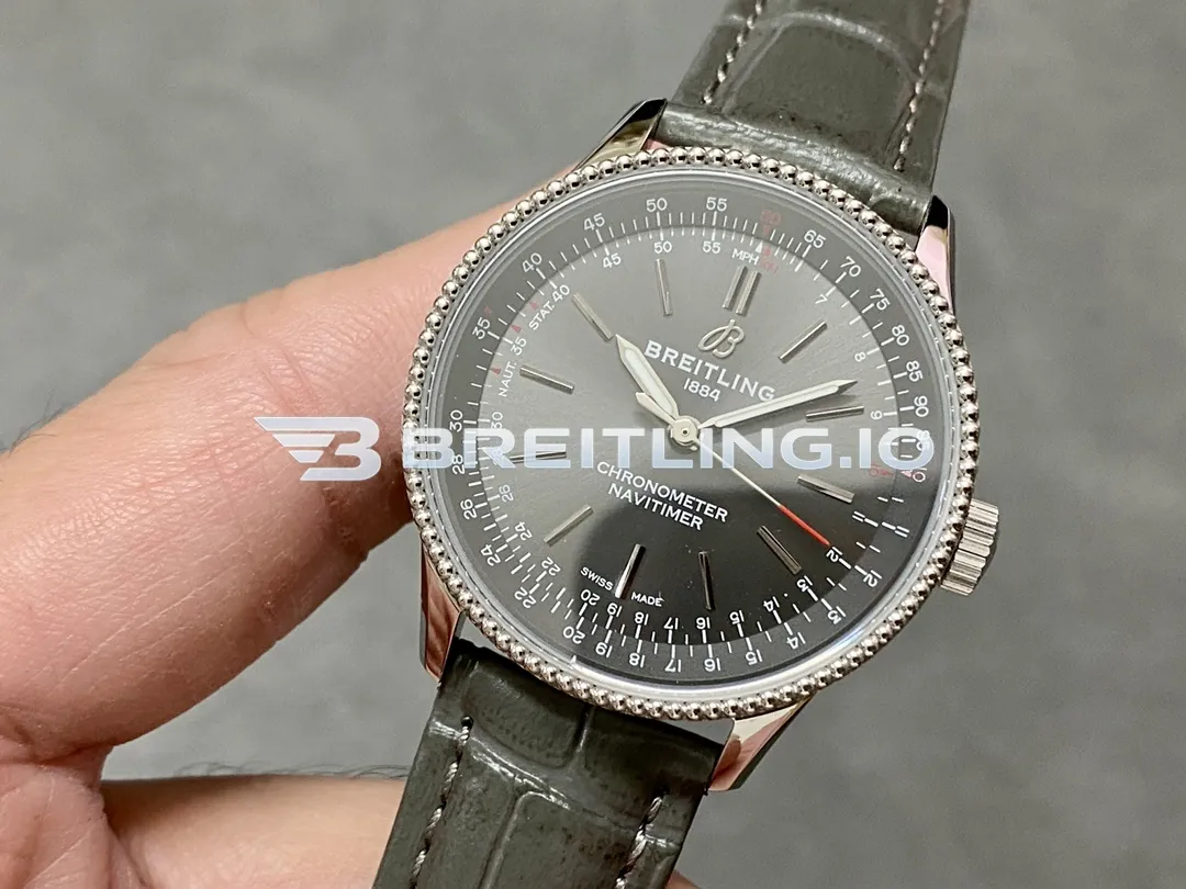 Breitling Navitimer A17327381B1P1 36mm Charcoal Grey Sunburst Dial Stainless Steel Beaded Grain Flight Slide Rule Bezel Replica Dial Detail 2