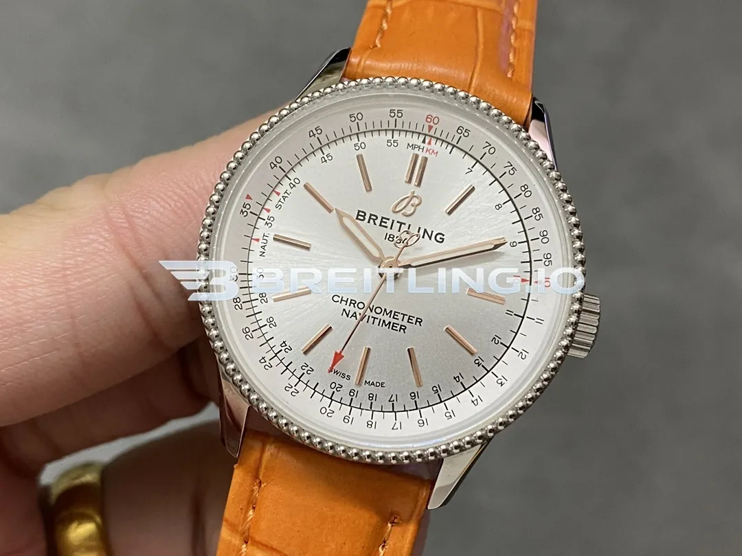 Breitling Navitimer A17395F41G1P3 35mm Silver Sunburst Dial Stainless Steel Beaded Flight Slide Rule Bezel Replica Dial Detail 2