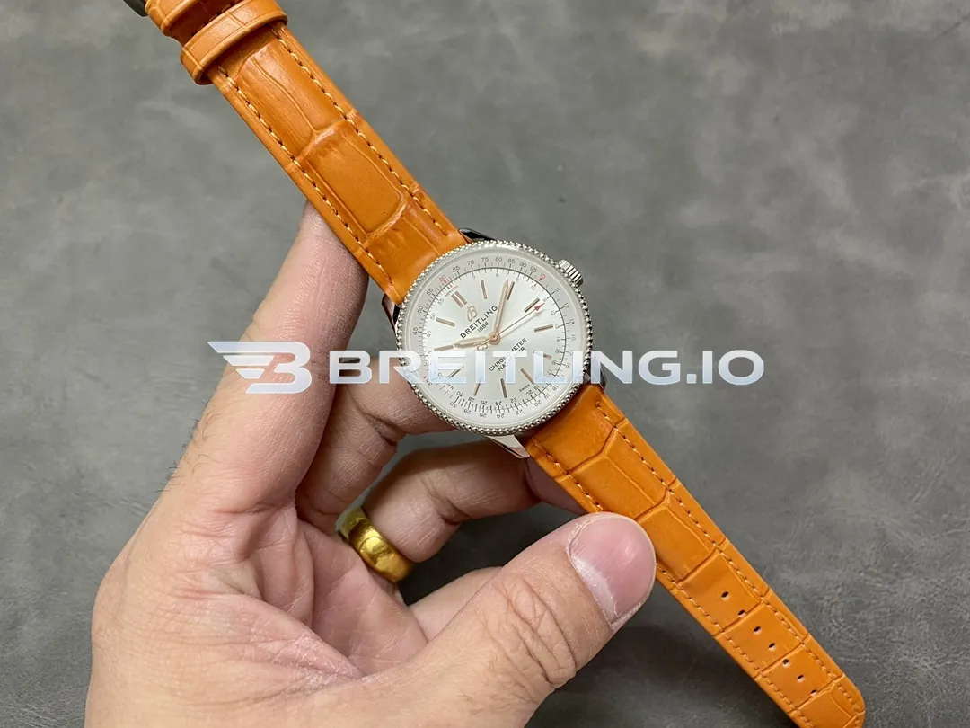 Breitling Navitimer A17395F41G1P3 35mm Silver Sunburst Dial Stainless Steel Beaded Flight Slide Rule Bezel Replica Side View