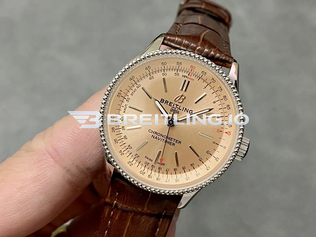 Breitling Navitimer A17395201K1P1 35mm Copper Sunburst Dial Stainless Steel Beaded Flight Slide Rule Bezel Replica Dial Detail 2