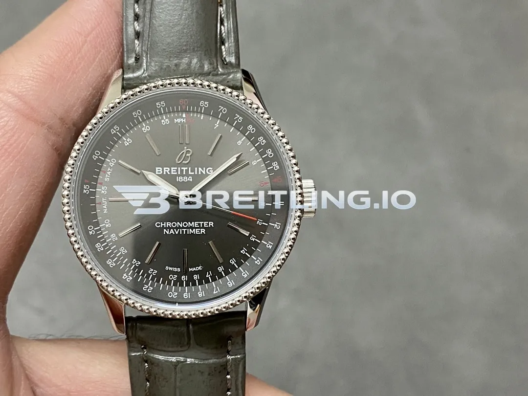Breitling Navitimer A17327381B1P1 36mm Charcoal Grey Sunburst Dial Stainless Steel Beaded Grain Flight Slide Rule Bezel Replica Front View