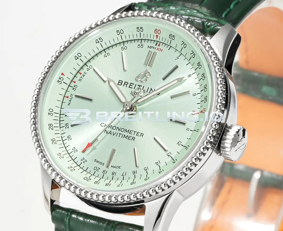 Breitling Navitimer A17327361L1P1 35mm Mint Green Sunburst Dial Stainless Steel Beaded Flight Slide Rule Bezel Replica Dial Detail 3