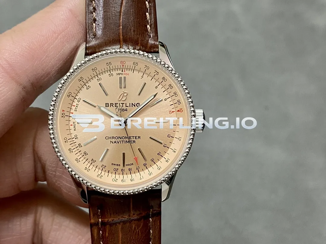 Breitling Navitimer A17395201K1P1 35mm Copper Sunburst Dial Stainless Steel Beaded Flight Slide Rule Bezel Replica Front View