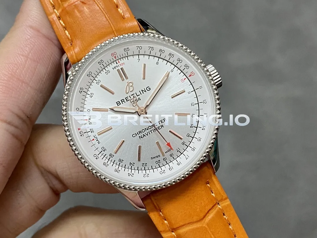 Breitling Navitimer A17395F41G1P3 35mm Silver Sunburst Dial Stainless Steel Beaded Flight Slide Rule Bezel Replica Dial Detail 1