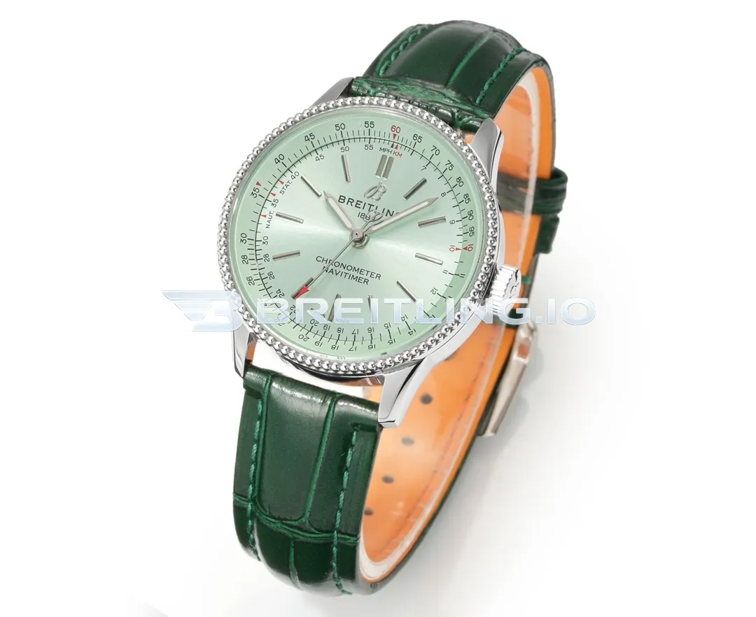 Breitling Navitimer A17327361L1P1 35mm Mint Green Sunburst Dial Stainless Steel Beaded Flight Slide Rule Bezel Replica Side View