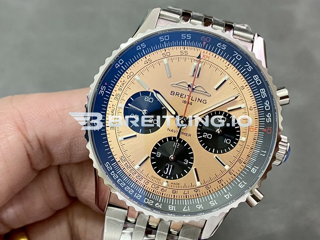 Breitling Navitimer AB0138241K1A1 43mm Copper Sunburst Chronograph Dial Dual-Tone Blue Grey Flight Slide Rule Bezel Replica Dial Detail 2