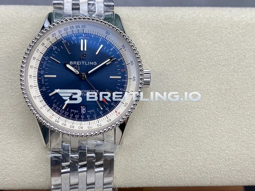 Breitling Navitimer A17325211C1A1 38mm Deep Blue Sunburst Single Dial Beaded Fluted Flight Slide Rule Bezel Replica Front View