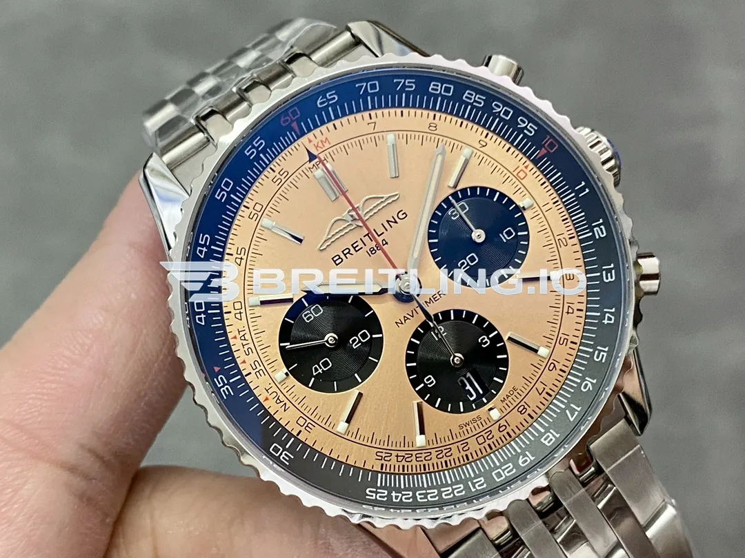 Breitling Navitimer AB0138241K1A1 43mm Copper Sunburst Chronograph Dial Dual-Tone Blue Grey Flight Slide Rule Bezel Replica Dial Detail 1