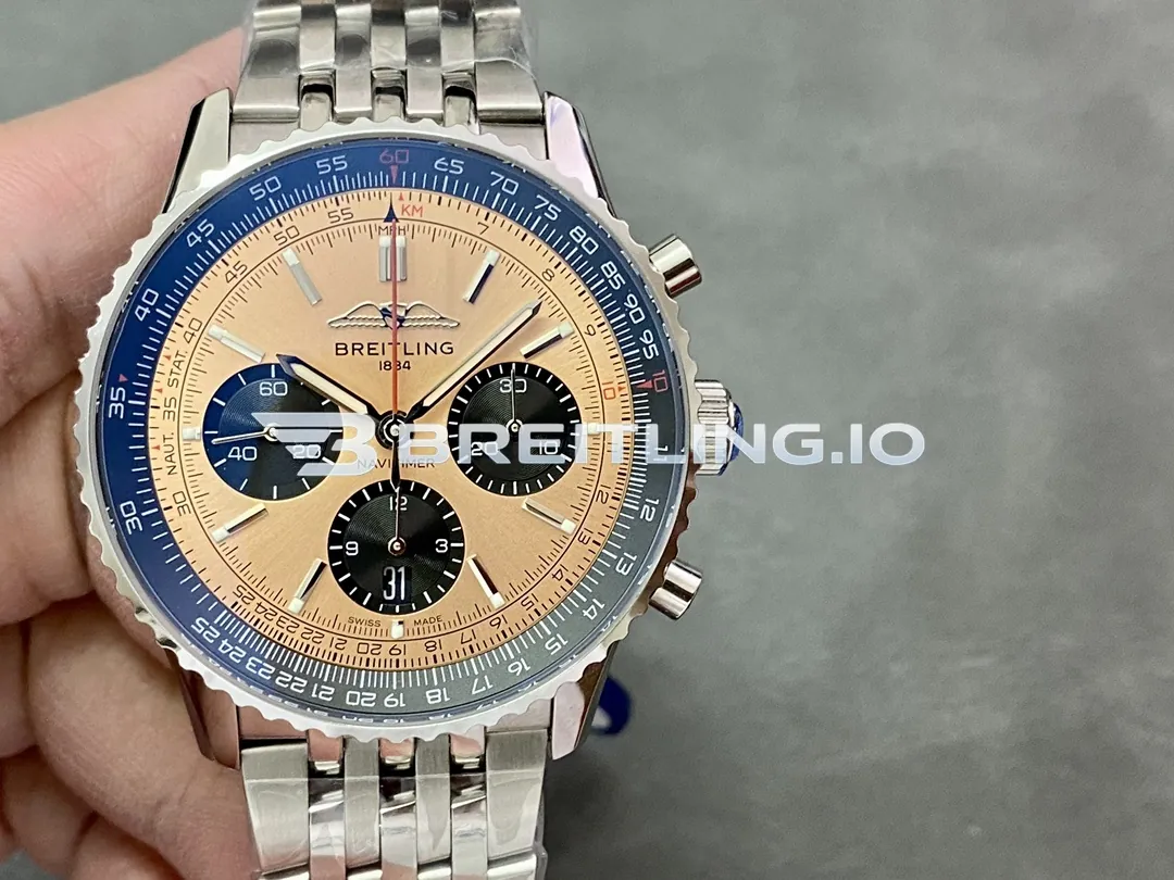 Breitling Navitimer AB0138241K1A1 43mm Copper Sunburst Chronograph Dial Dual-Tone Blue Grey Flight Slide Rule Bezel Replica Front View
