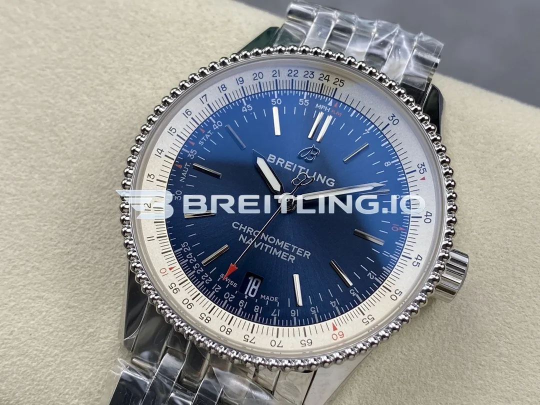 Breitling Navitimer A17325211C1A1 38mm Deep Blue Sunburst Single Dial Beaded Fluted Flight Slide Rule Bezel Replica Side View 2