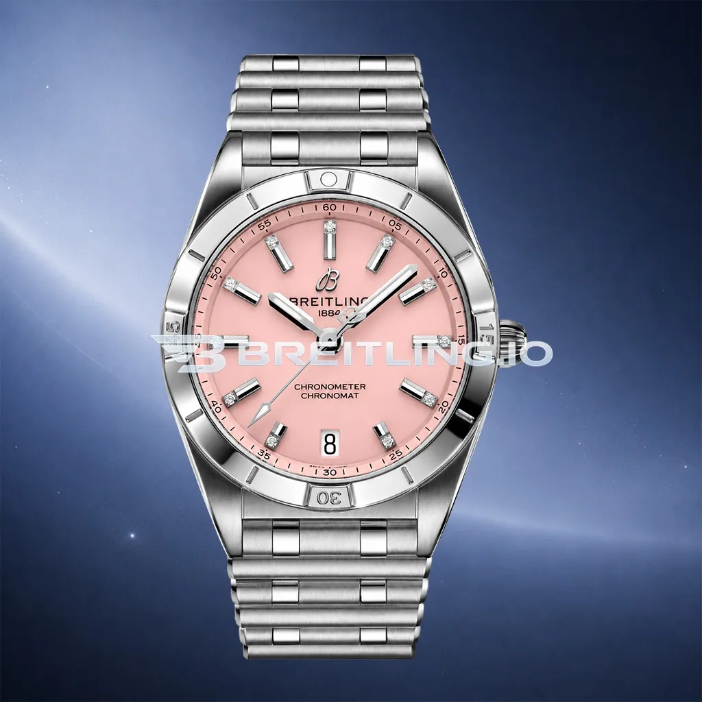 Breitling Chronomat A77310101K1A1 32mm Soft Pink Sunburst Dial Polished Stainless Steel Bezel Replica First Image