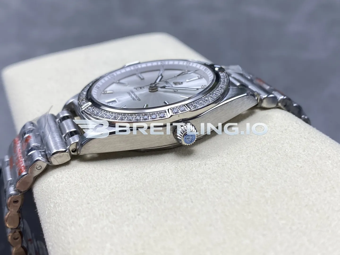 Breitling Chronomat A77310591A1A1 32mm Silver Sunburst Dial Diamond Brushed Polished Solid Stainless Steel Bezel Replica Right View