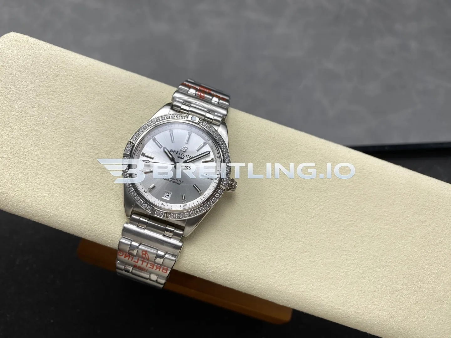Breitling Chronomat A77310591A1A1 32mm Silver Sunburst Dial Diamond Brushed Polished Solid Stainless Steel Bezel Replica Side View 2