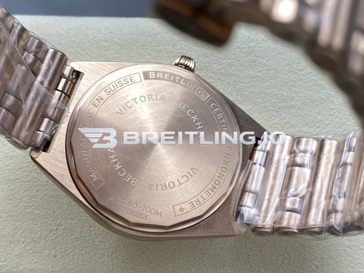 Breitling Chronomat R10380101A1R1 36mm White Sunburst Single Date Dial Solid 18K Rose Gold Polished Case Replica Back View