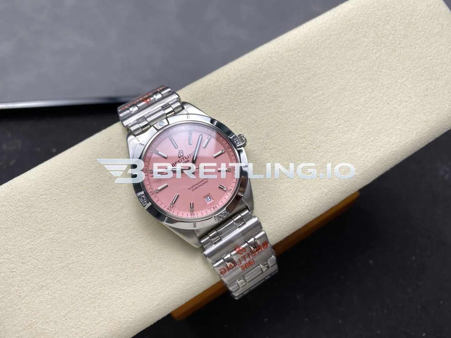Breitling Chronomat A77310101K1A1 32mm Soft Pink Sunburst Dial Polished Stainless Steel Bezel Replica Side View 1